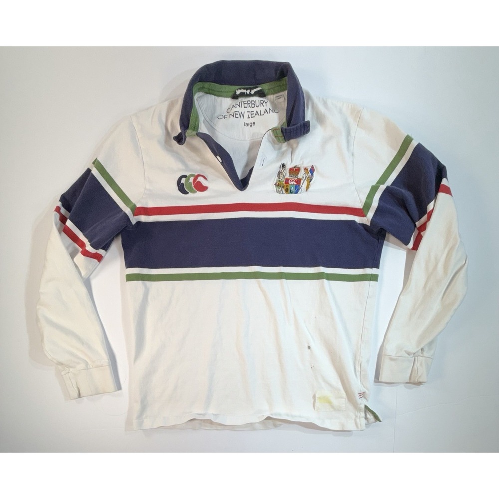 Canterbury New Zealand Rugby Shirt Mens Large Stripe Long Sleeve Polo